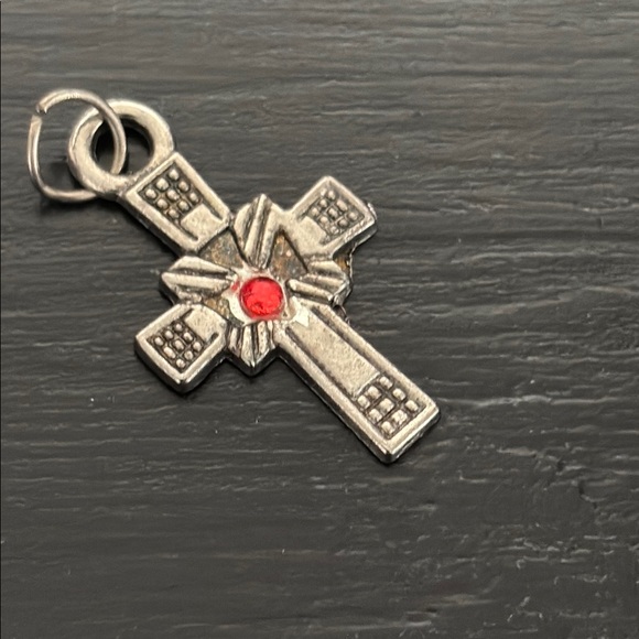 Silver Cross Pendant with Red Gem - Picture 3 of 4